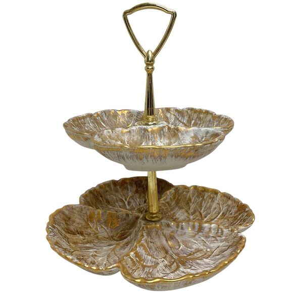 Vintage Haegar Pottery MCM Tiered Platter Gold Leaf Serving Tray 8044-H - Picture 1 of 7